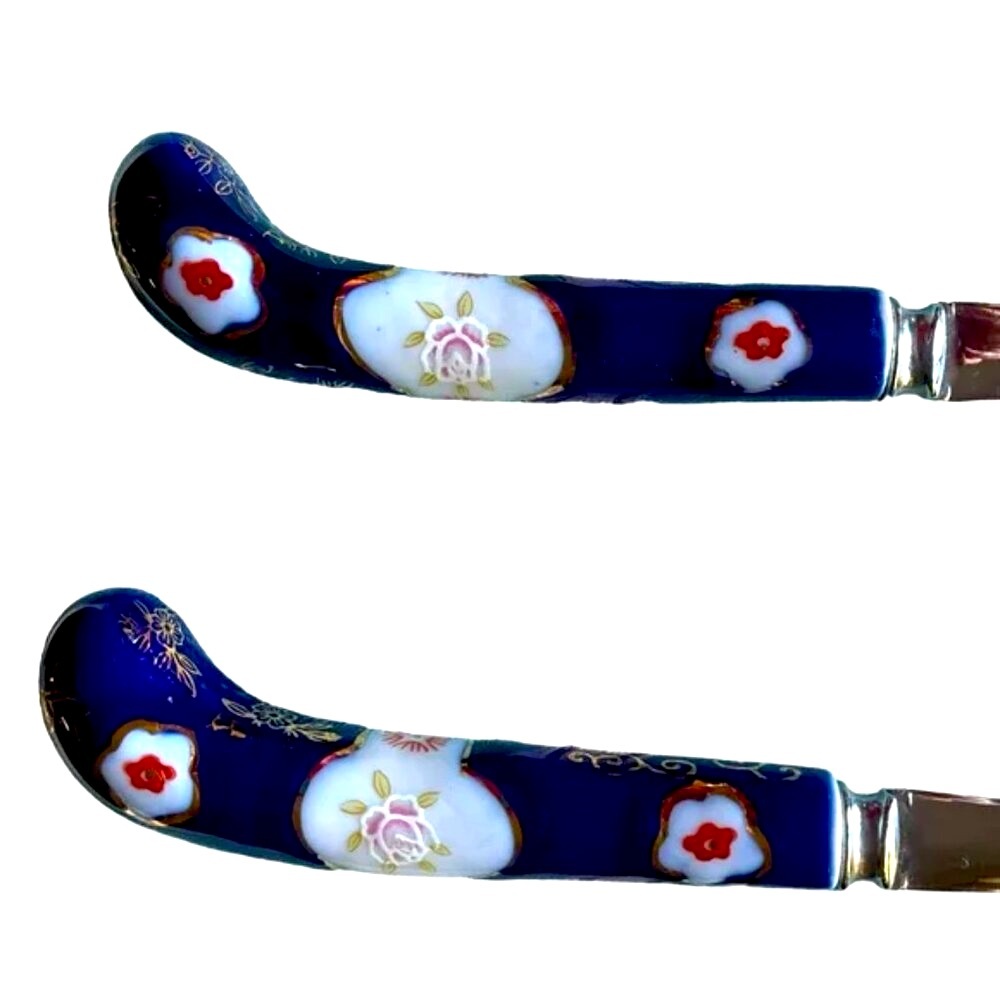 CLOISONNÉ SALAD SERVERS stainless steel SHEFFIELD ENGLAND floral pattern EUC - Picture 4 of 16